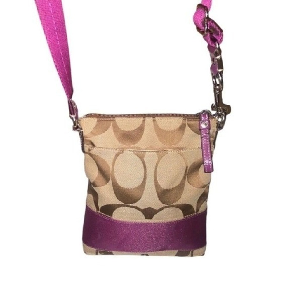 Coach Signature Stripe File Bag Monogram Canvas Purple Leather‎ Crossbody Bag - Picture 3 of 12